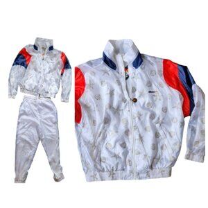 Vintage Ellesse Nautical Nylon Tracksuit White Red Blue 1980s‎